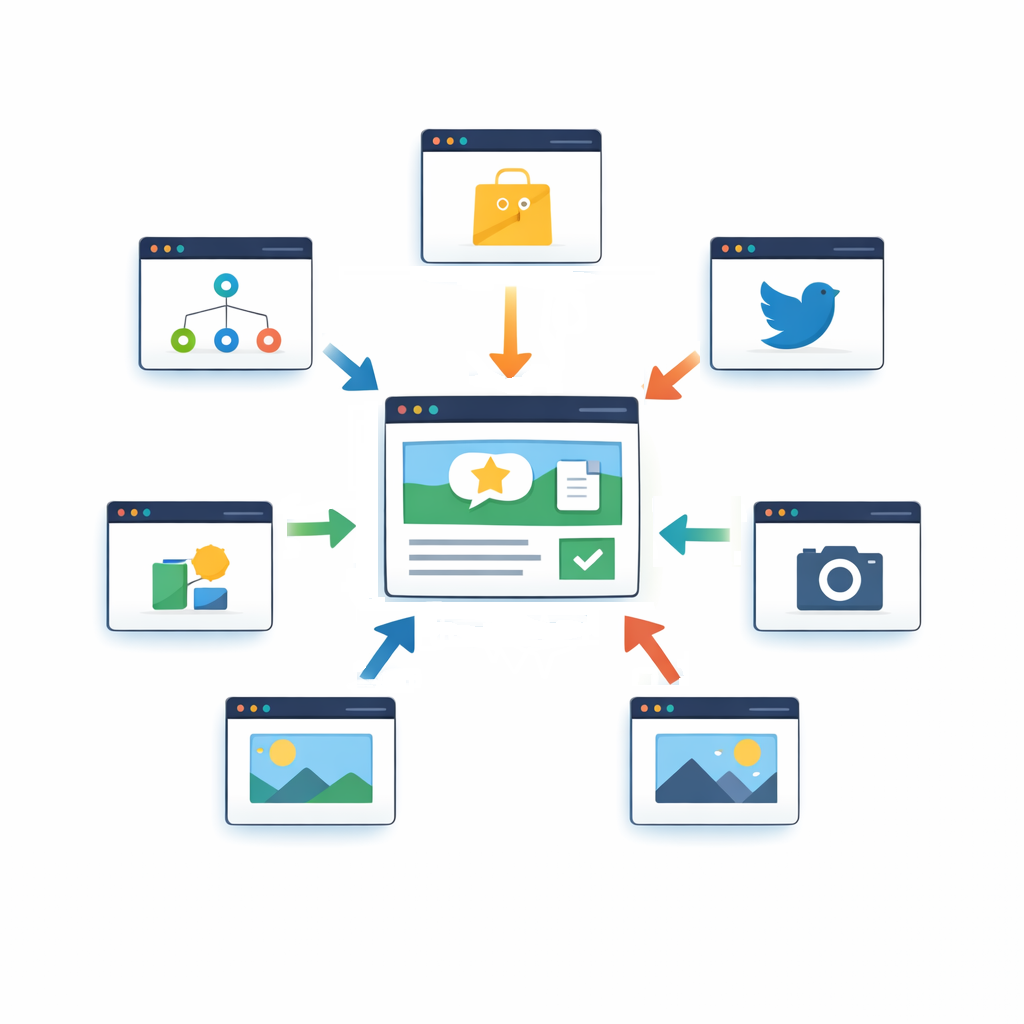 Infographie illustrant la diversité des backlinks pointant vers un site central